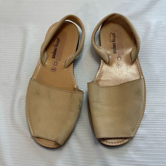 Jeffrey Campbell Tan Nubuck Leather Flat Slingback Slip On Sandals Size 40 US 9 - Picture 1 of 9